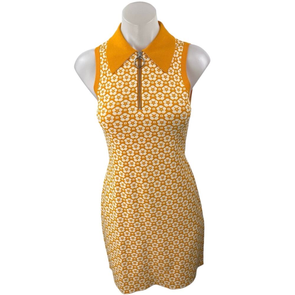 & Other Stories Orange Floral 1/4 Zip Sleeveless Collar Mini Tank Shirt Dress XS